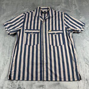Seager Grit Mens XL Tan Blue Stripe Pearl Snap Western Short Sleeve Pocket